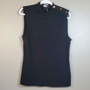 DKNY Black Sleeveless Women's Top W/Buttoned Shoulder, Medium